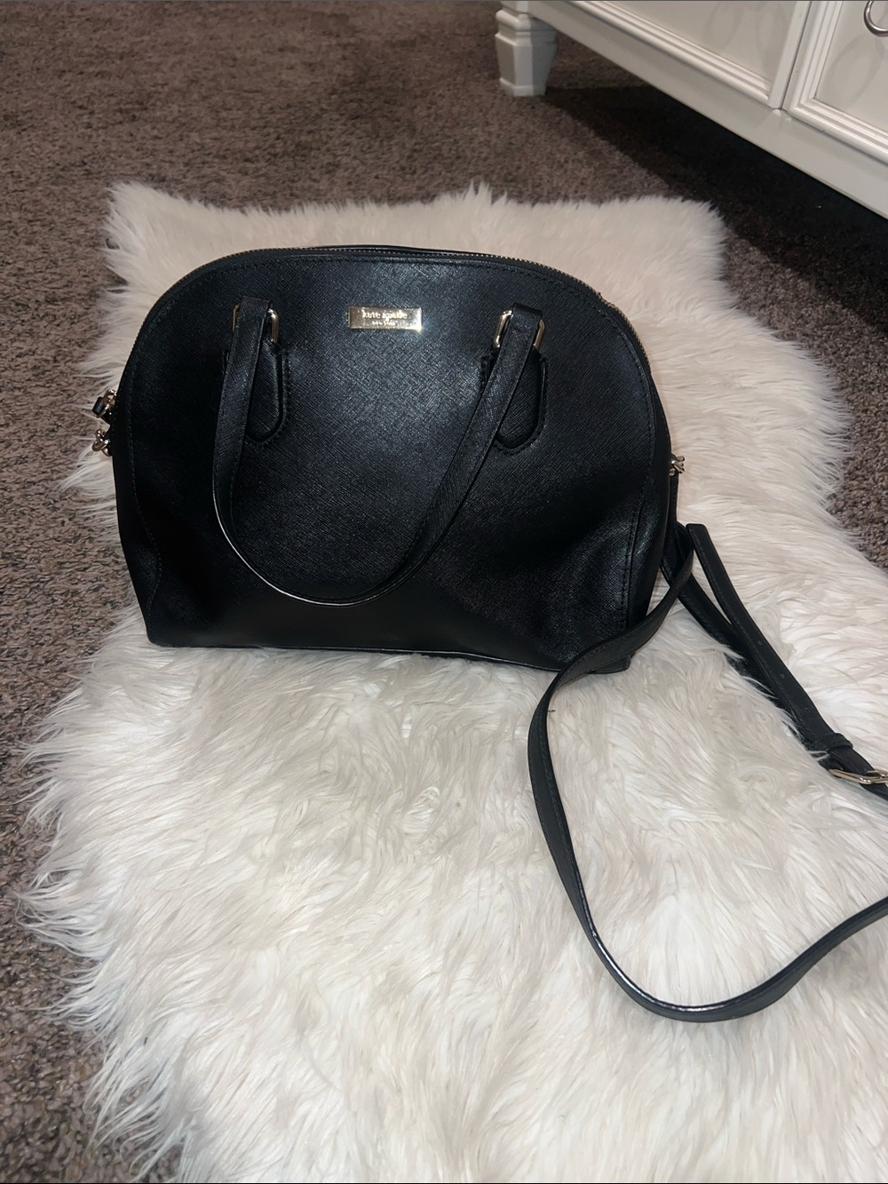 kate spade Black Saffiano Dome Satchel with Gold Hardware